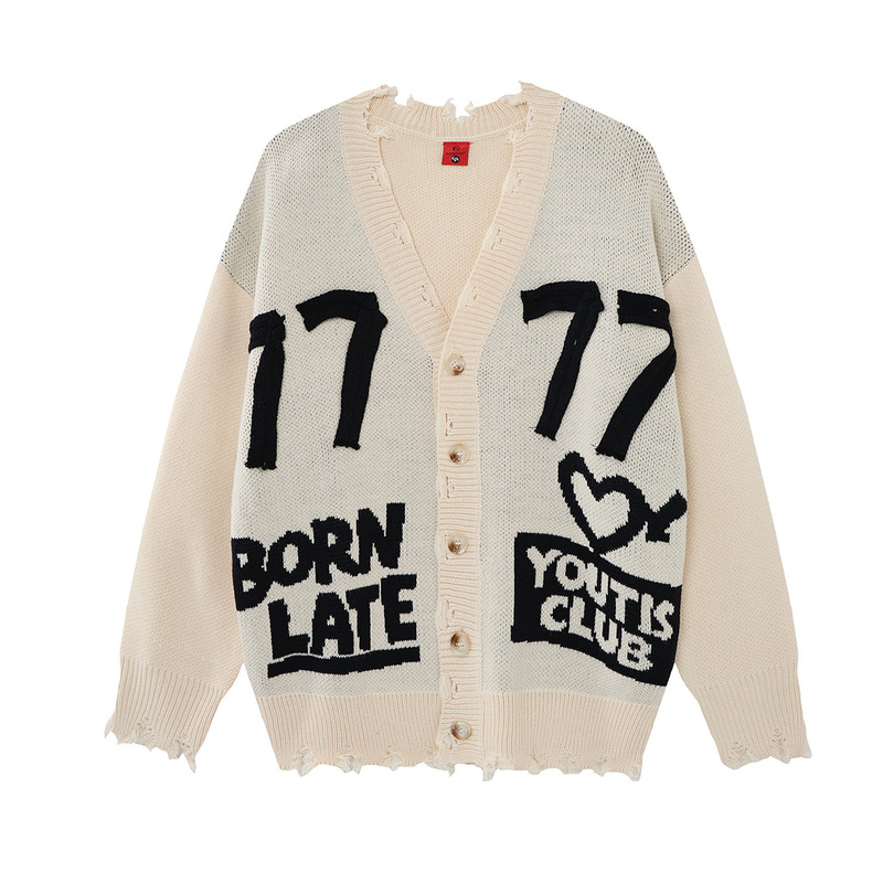 Magic Bear Autumn/Winter Sweater Cardigan, High-End Casual Style, Jacquard, Distressed High Street Punk Knitwear, Casual Jacket Magic Bear Autumn/Winter Sweater Cardigan, High-End Casual Style, Jacquard, Distressed High Street Punk Knitwear, Casual Jacket