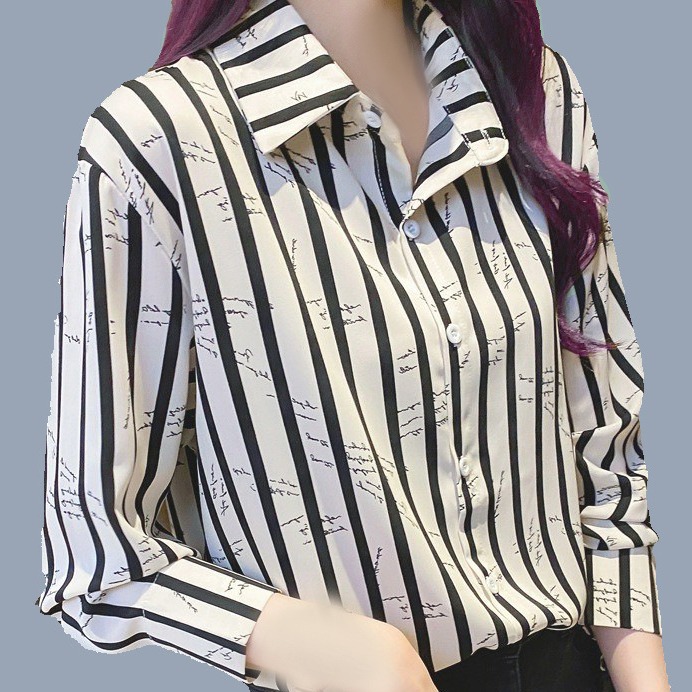 Nueva camisa a rayas suelta casual adelgazante elegante versátil cómodo moda camisa de las mujeres carta personalizada a rayas