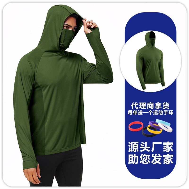 Máscara de capucha suelta para hombres, ropa de protección solar, puños, agujeros, malla, empalme de Deportes de ocio, ropa de pesca para correr y montar