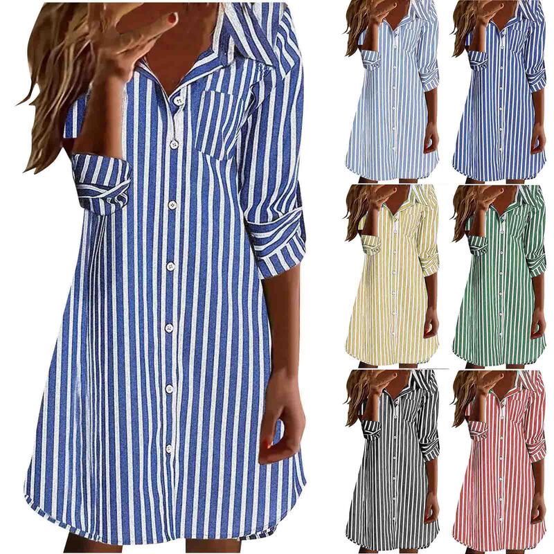 European and American New Women's Striped Button Shirt Casual Long Sleeve Shirt Top Turned-Up Cuff Shirt Csxj-01 European and American New Women's Striped Button Shirt Casual Long Sleeve Shirt Top Turned-Up Cuff Shirt Csxj-01