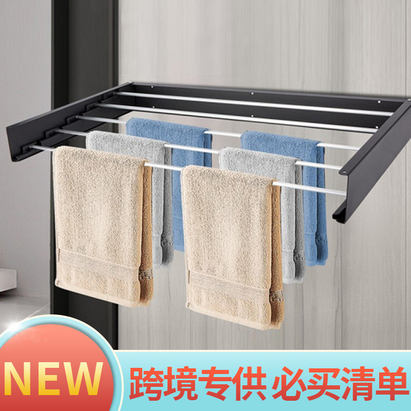 Cross-border Toilet Bathroom Towel Rack Towel Rack Stainless Steel Folding Wall Hanging Rack Hidden Towel Rack