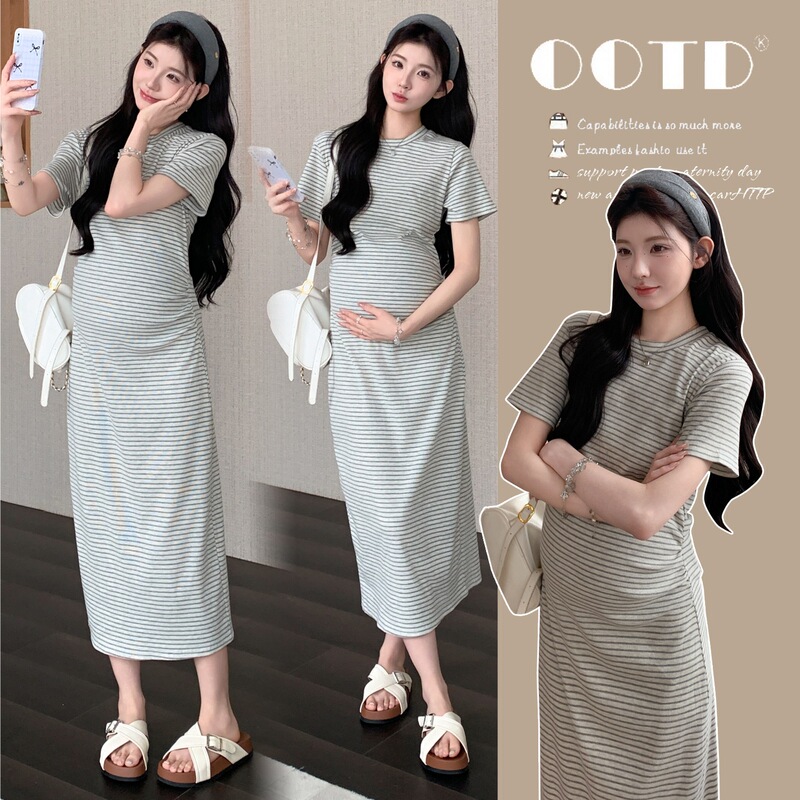 2026 Summer New Style Maternity Round Neck Classic Striped Fashion Long Casual Dress That Flatters the Figure and Has Pleats 2026 Summer New Style Maternity Round Neck Classic Striped Fashion Long Casual Dress That Flatters the Figure and Has Pleats