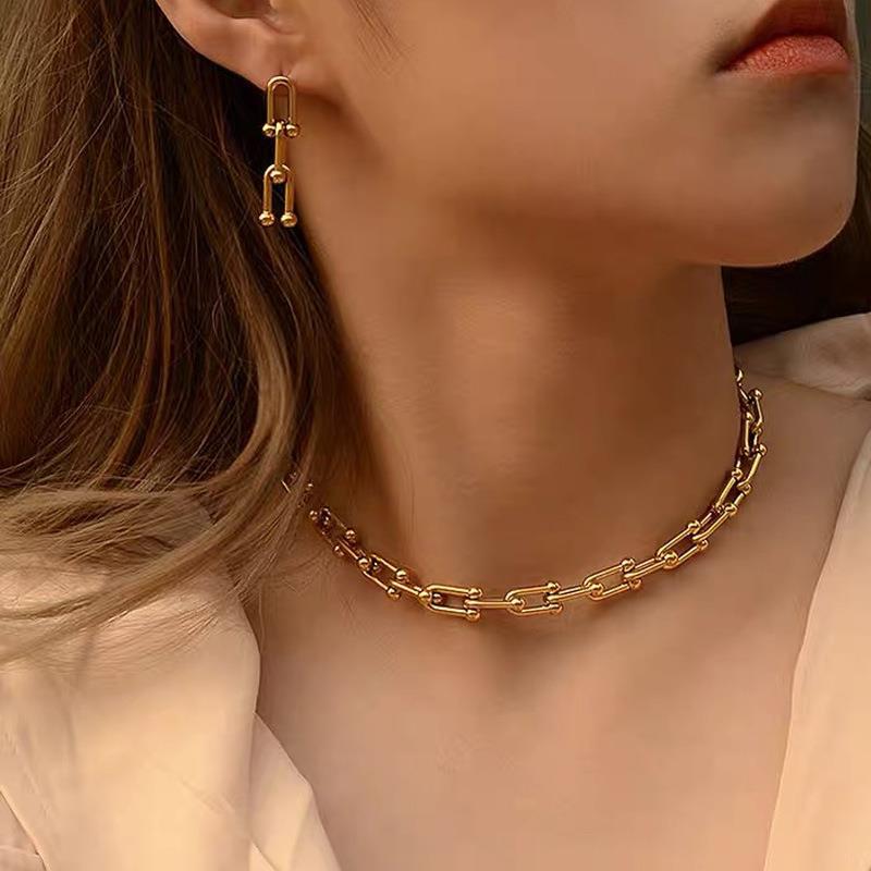 20g Weight PVD Coated Gold Plating Process Vintage Style Geometric Solid Color Titanium Steel Plating Bracelets Necklace