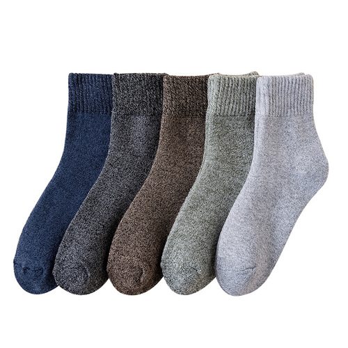 Socks Men's Winter Terry Socks Plus Velvet Thickened Solid Color Mid-Tube Socks Threaded Towel Socks Warm Floor Socks Wholesale