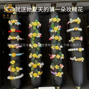 Popular Pure Gold 999 Braided Rope Ring Gold Rose Leaf Ring Women's Creative Bracelet Event Gift