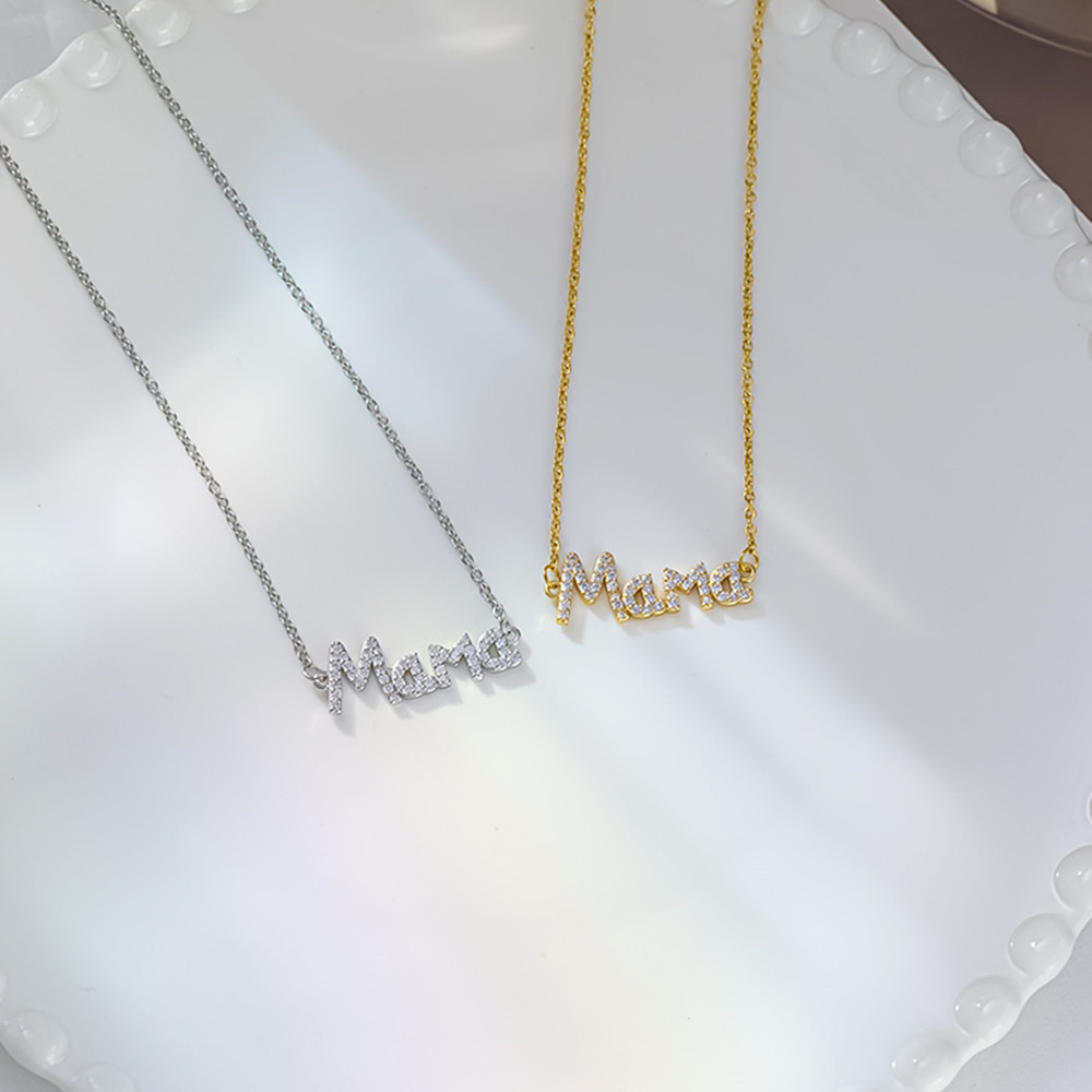 Titanium Steel Material Mama Letter Titanium Steel Plating Rhinestones Necklace