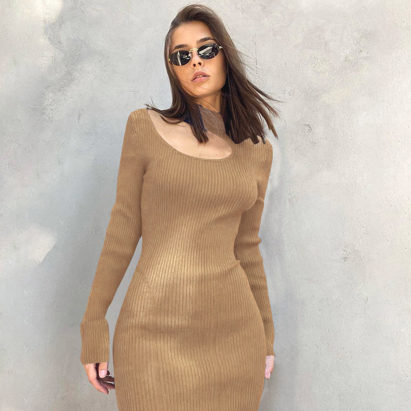 High-Neck Hollow Wool High-Waist Knitted Dress NSAFS102722