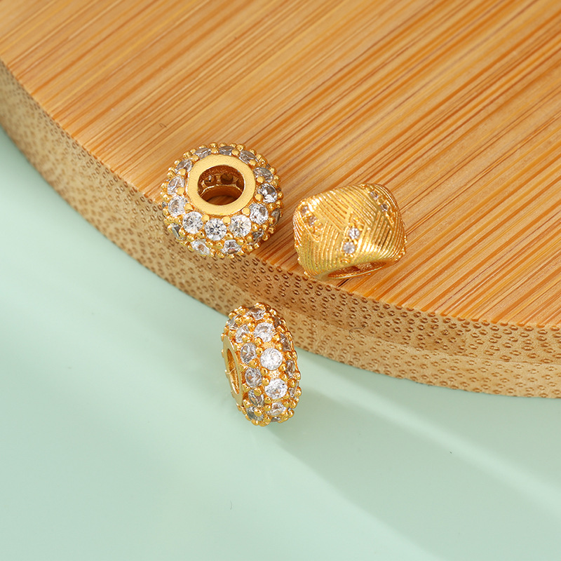 24k gold-plated copper zircon barrel beads bracelet, spacer beads, bracelet, necklace, fortune beads, decorative accessories, DIY jewelry components