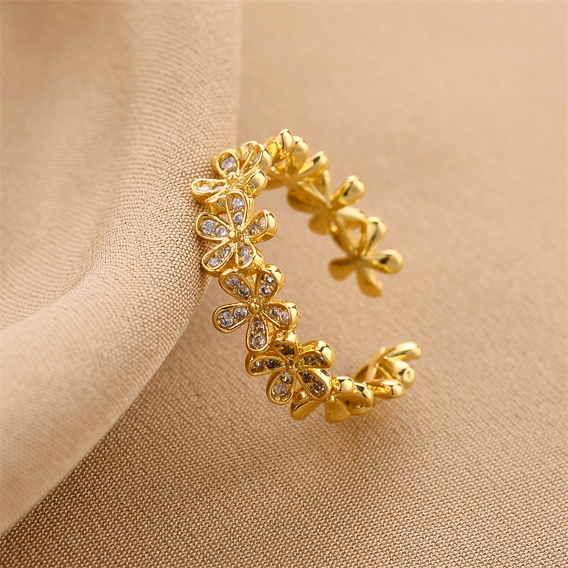 Open Ring Classification Fashion Flower Copper Plating Zircon Open Ring 1 Piece