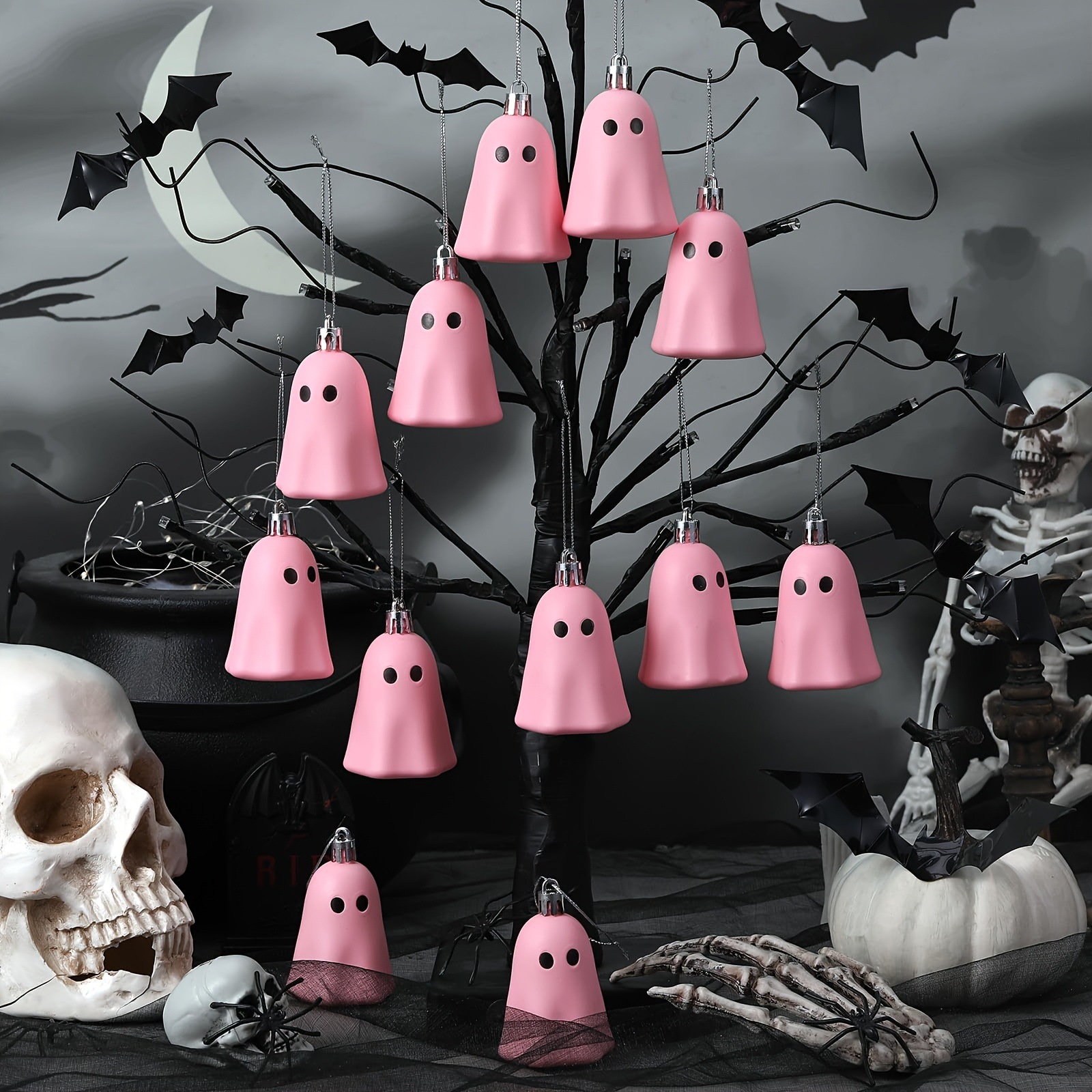 Nuevo Halloween transfronterizo 12PCS fantasma de plástico galvanizado colgante decorativo