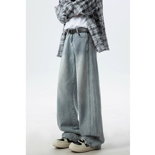 Men's American Washed Pants for Spring, Summer, and Autumn 2025 Cleanfit Straight Leg Loose Wide Leg Jeans