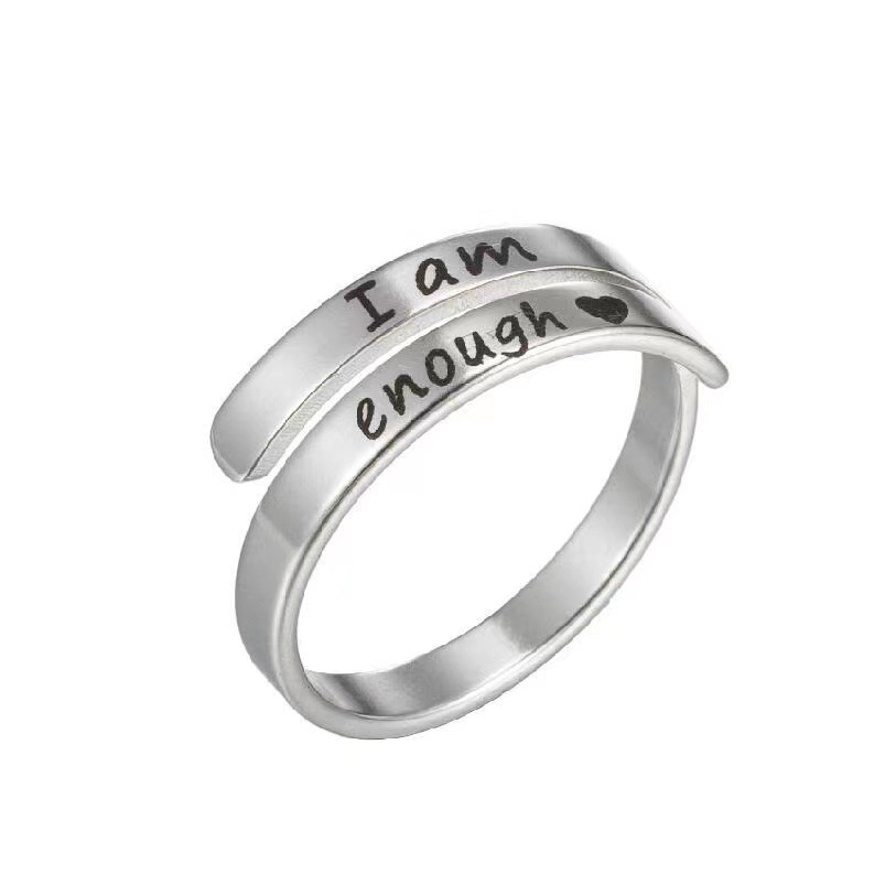 I am enough retro corrosion lettering double stainless steel opening adjustable ring simple lettering ring