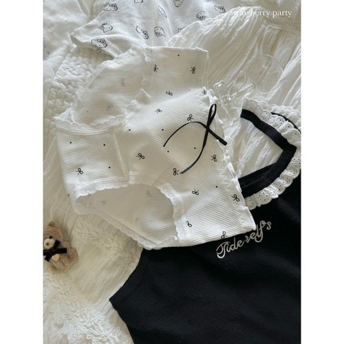 Small bow element~5A antibacterial girly sweet lace mid-low waist girl underwear for women summer