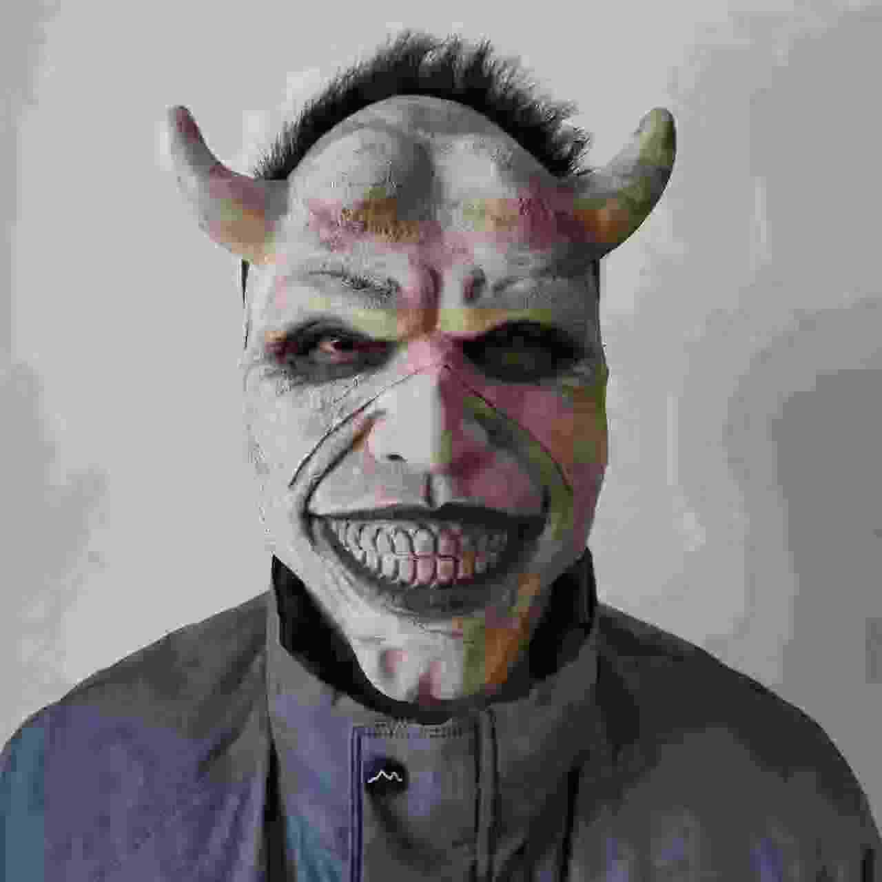 Halloween transfronterizo nueva máscara de teléfono negro de terror depredador de látex cubierta de cabeza de cuerno props al por mayor