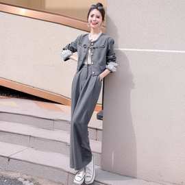 初春穿搭小香风套装女2024春秋季新款复古小洋装盘扣感两件套