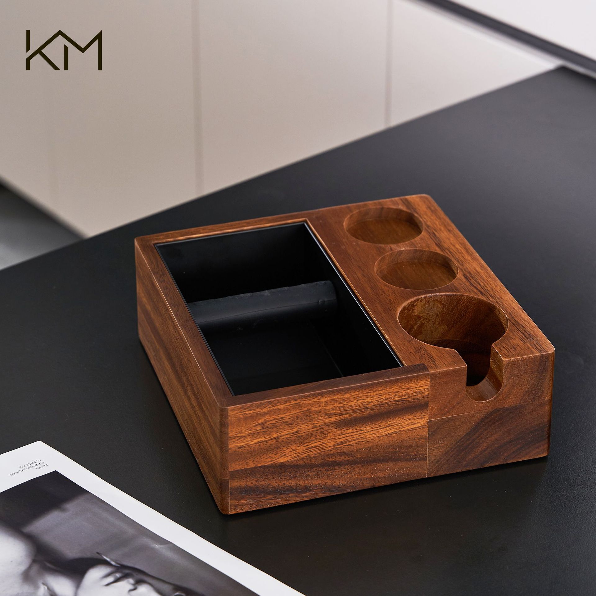Cuatro en uno café knock caja de escoria máquina de café italiano mango soporte de almacenamiento caja de escoria nogal polvo prensado titular Cubo de escoria