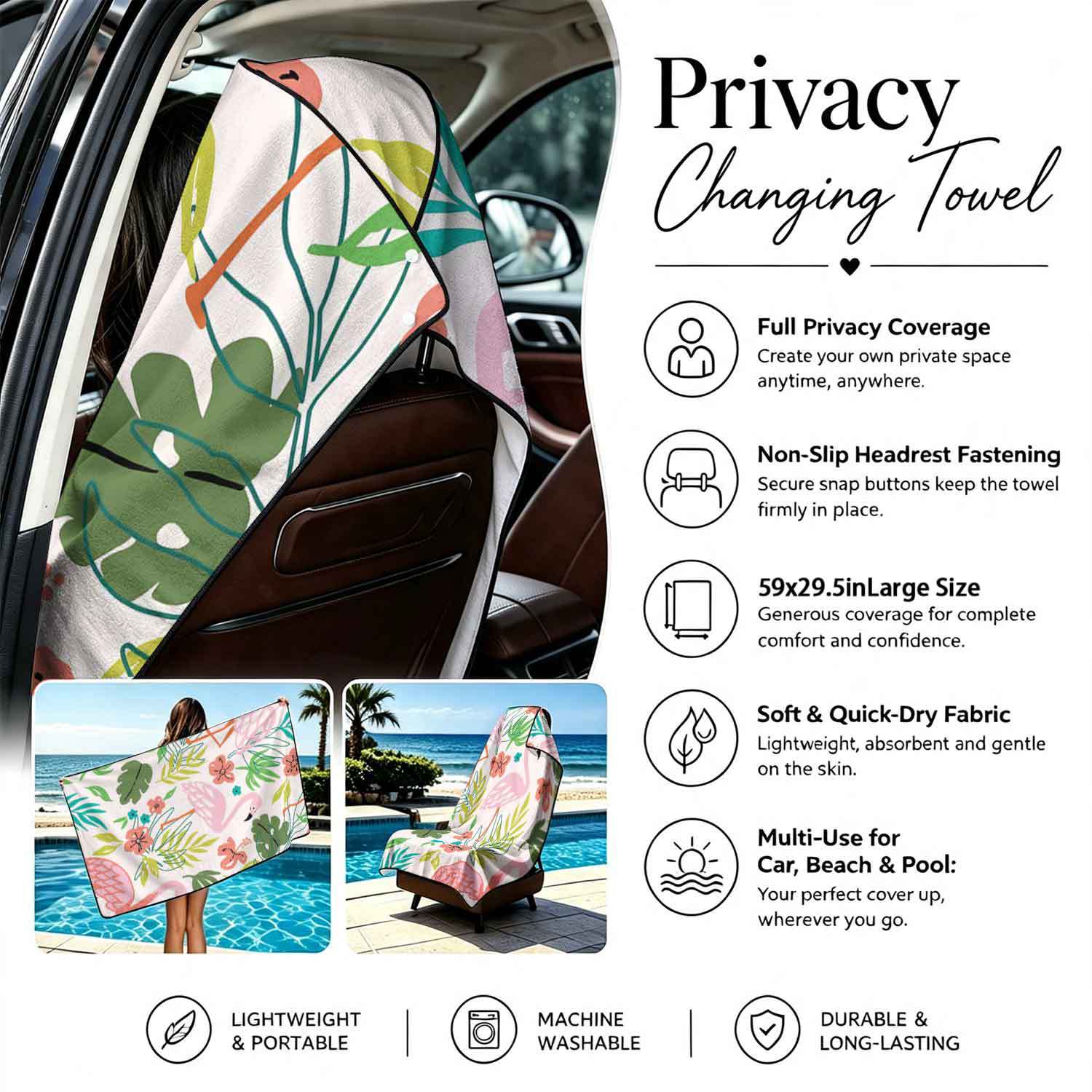 Printed bath towel and car seat cover 2-in-1, ultra-fine fiber outdoor beach and car dual-use universal seat cushion