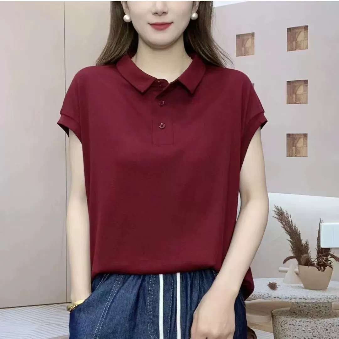 2025 новый летний стиль, утягивающий вид, топы с короткими рукавами, тонкий рубашечный воротник, закрывающий живот, уменьшающие возраст женские топы для мам, футболки