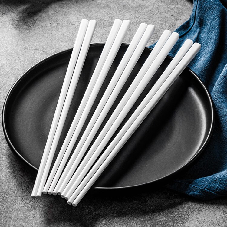 Ceramic Chopsticks Household Non-mildew Drop High Temperature Ivory White Bone China Health Hygiene Pure White Chopsticks Wholesale