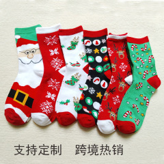 跨境亚马逊圣诞袜女袜男麋鹿老人卡通雪人圣诞树圣诞节装修中筒袜