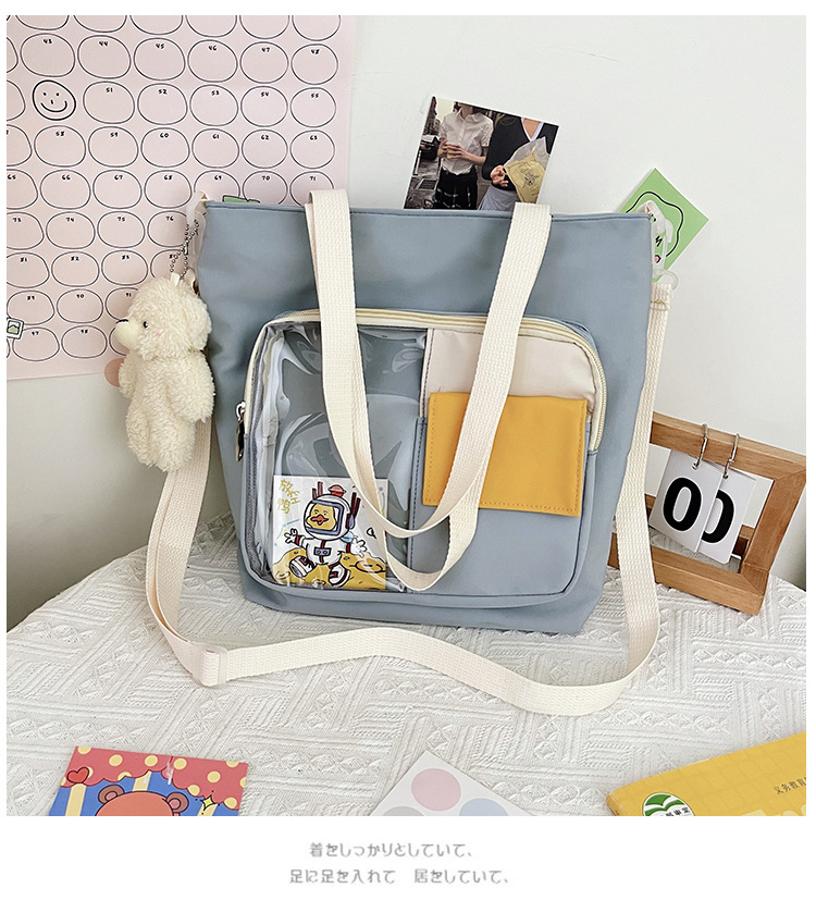 Korean style campus style shoulder bag, literary and versatile, casual student crossbody bag, cartoon cute transparent shoulder bag_voghion.com