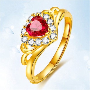 High imitation Vietnam sand gold ring Women's Garnet live mouth ring ruby inlay ring ring for mother