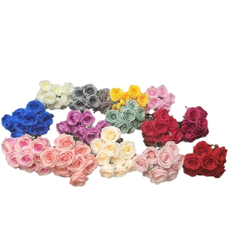 10 rosas N ° 2 ramo artificial decoración del hogar flor falsa accesorios de boda celebración flor artificial al por mayor