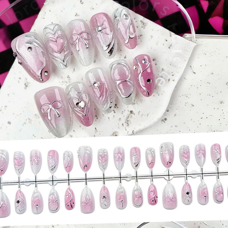 Coarse Powder Cat-Eye Silver Ultra-Short Almond Pink-Purple Wearable Nails Cross-Border Trade Sweet-Cool Spicy Girl Nail Stickers Y2K Coarse Powder Cat-Eye Silver Ultra-Short Almond Pink-Purple Wearable Nails Cross-Border Trade Sweet-Cool Spicy Girl Nail Stickers Y2K