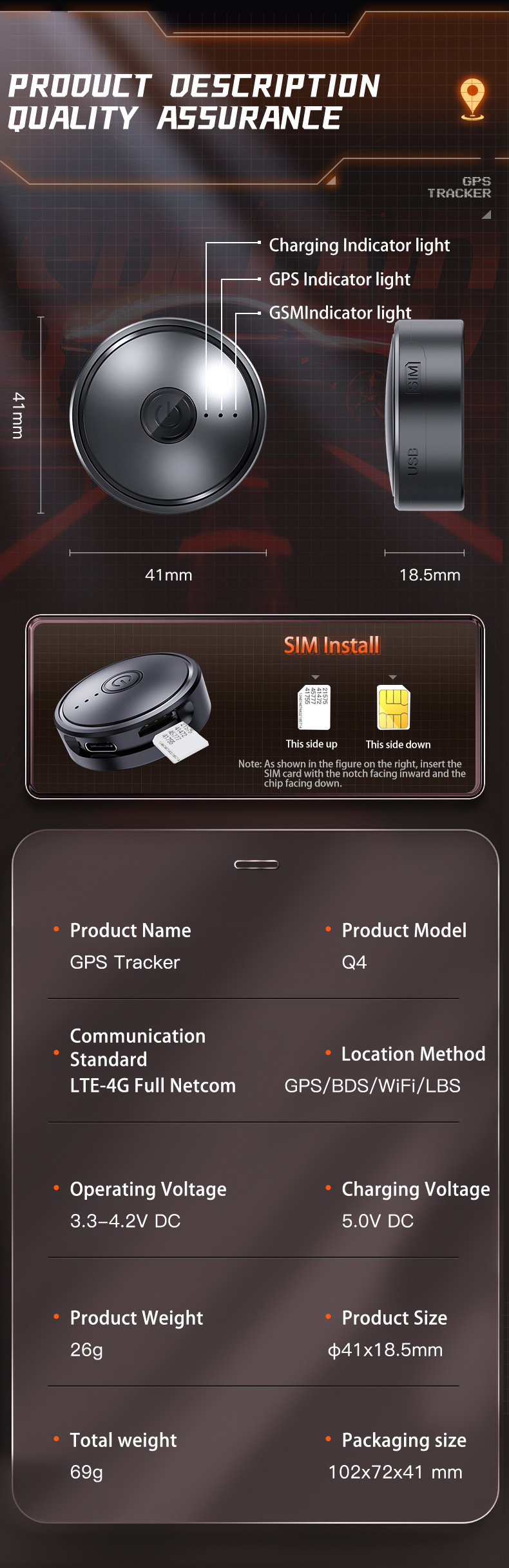 Q4 Global Cross-Border GPS Locator 4G Beidou Strong Magnetic Anti-Loss Device for Elderly, Pets, and Cars