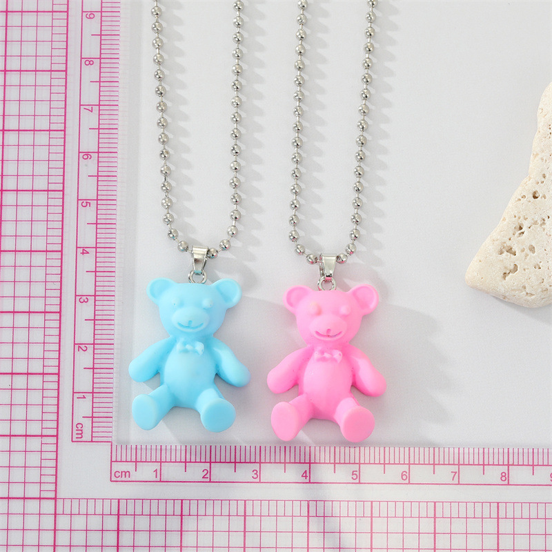 simple candy-colored resin bear color animal pendant necklace