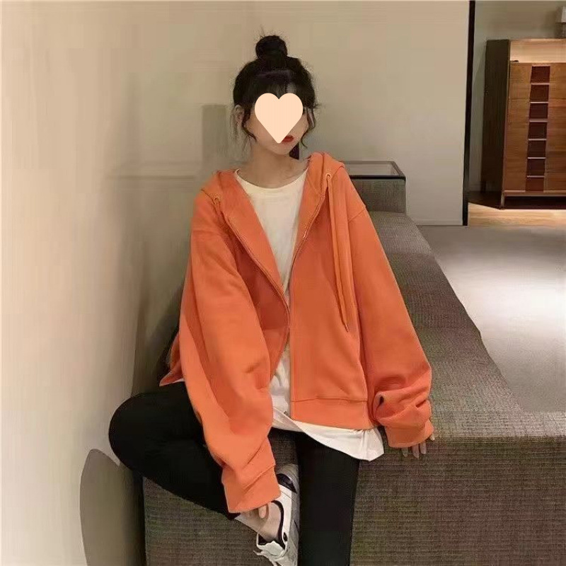 アメリカンレトロな小柄なショートフード付きスウェットシャツ薄手のコート女性の春と秋の新しいルーズカジュアルカーディガントップトレンディ|undefined