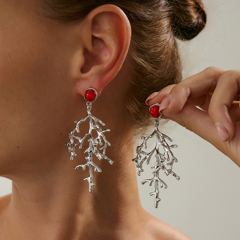欧美跨境earrings褶皱金属皱立体花朵珊瑚耳钉夸张光面天鹅耳环女|undefined