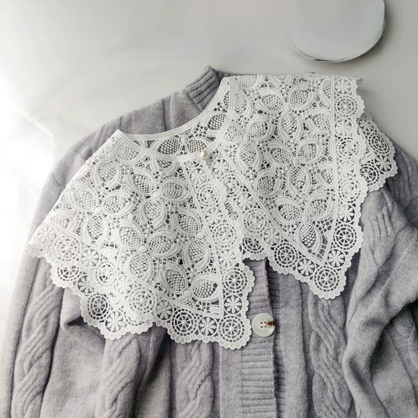 Four seasons available fake collar women's spring and summer Korean style waistcoat all-match skirt shawl collar sweater online popular small lace