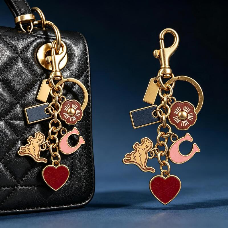 Light luxury vintage dinosaur heart flower pendant bag accessory, personalized metal keychain, handbag decoration ornament Light luxury vintage dinosaur heart flower pendant bag accessory, personalized metal keychain, handbag decoration ornament