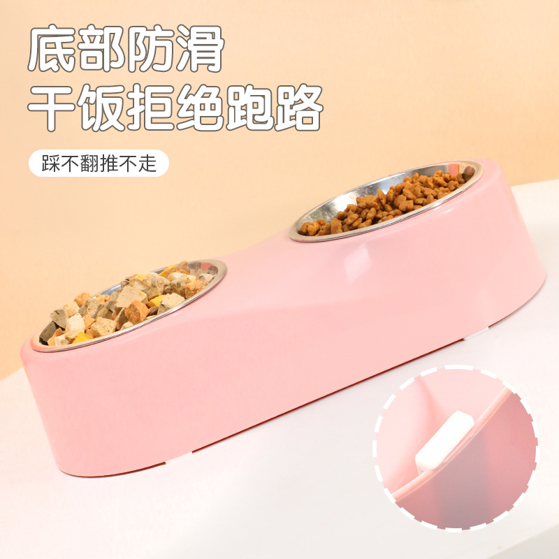 Nuevo original gato tazón caja de color 8 palabras doble tazón ASB Acero inoxidable separado diseño gato agua tazón mascotas suministros