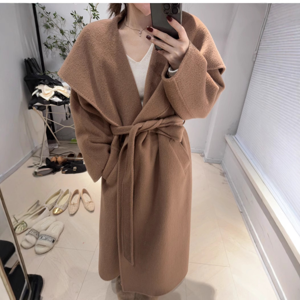 Camel Double-Sided Cashmere Coat for Women 2025 Autumn and Winter New High-End Lapel Casual Double-Sided Woolen Long Coat
