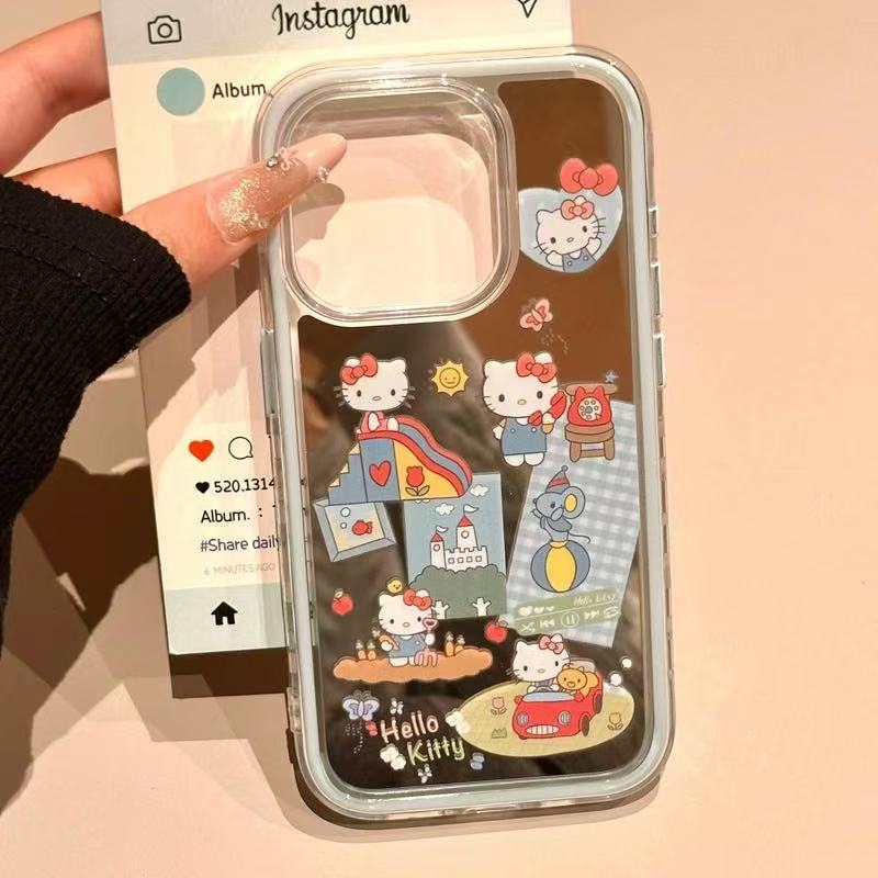 Lindo espejo selfie kt para iphone15 Apple 16ProMax funda para teléfono móvil 14 corazón de niña 13 dos en uno