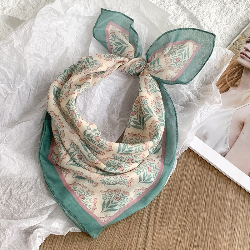 Pañuelo de seda de algodón y lino, bufanda cuadrada, sensación premium, nueva bufanda decorativa de todo fósforo de verano, pañuelo en la cabeza delgado, cinta para el cabello, cinta para el cabello