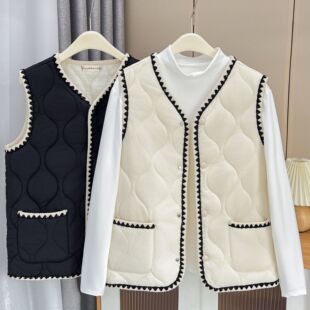 Autumn and Winter 100kg Fat Sister Fashionable Velvet Small Fragrant Cotton Vest Plus Size Women's Thin Waistcoat Top 1309