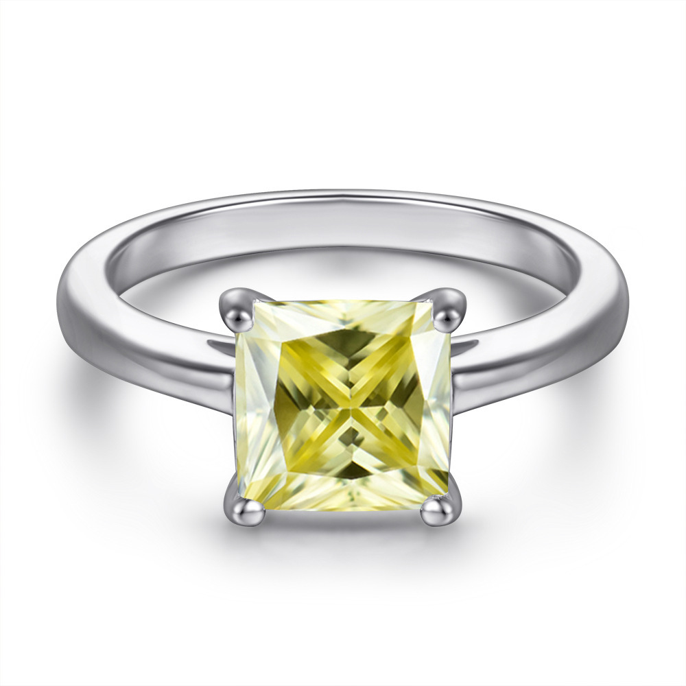 Anillo de diamante de princesa plateado de plata de platino de 18 quilates en forma de almohadilla de moissanita estilo clásico diseño transfronterizo anillo de pulsera de alta calidad