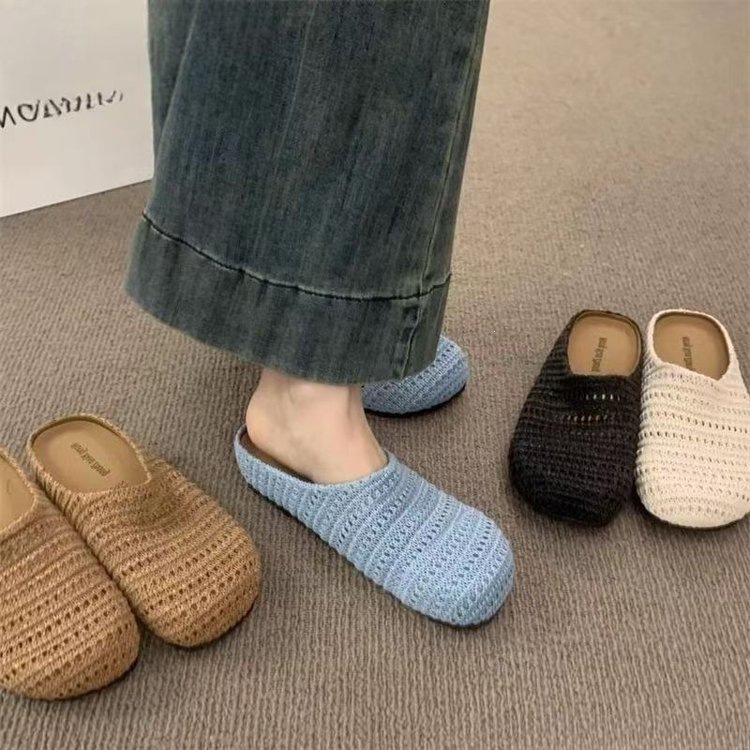 Zapatillas de tejido franceses huecas transpirables para mujeres verano 2026 cabeza de bolsa Muller zapatillas de mujer francesas