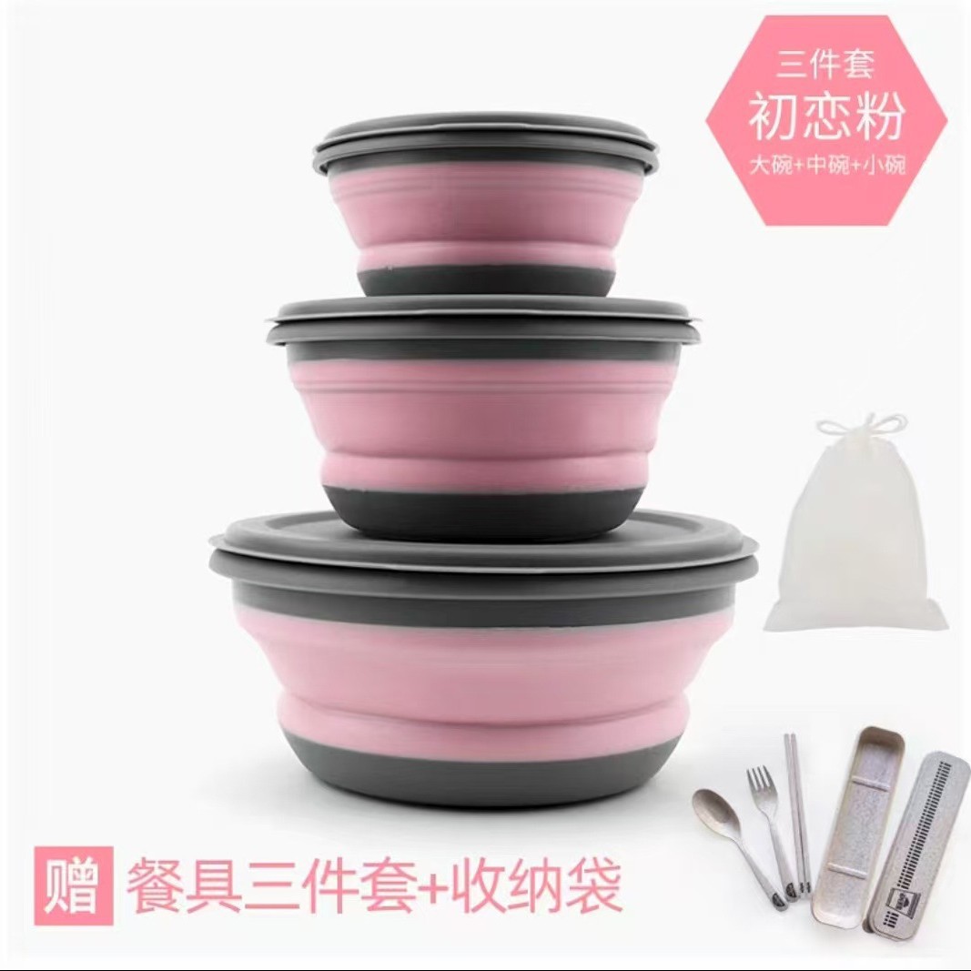 Set rosa de tres piezas (viene con vajilla + bolsa de almacenamiento)