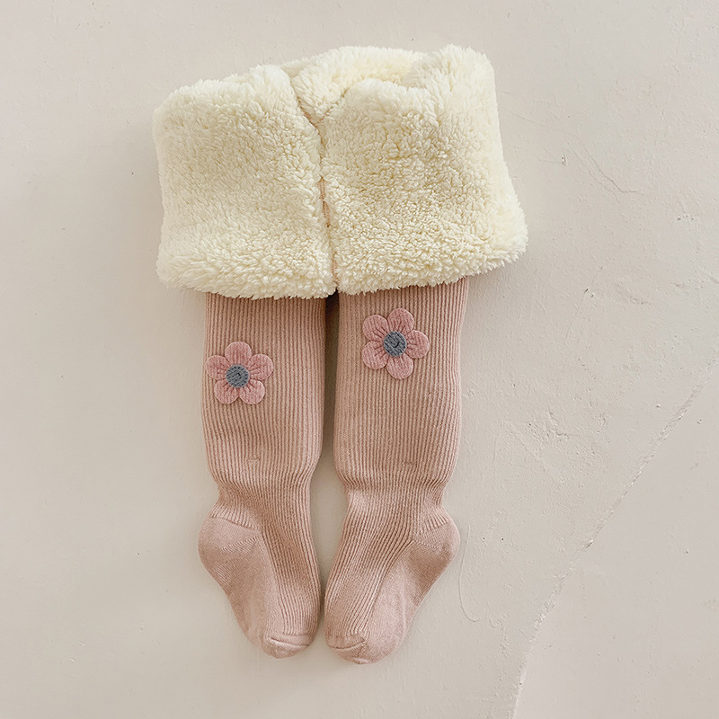 Invierno de los niños de lana forrada gruesa pantimedias finas rayas verticales nube de terciopelo cálido de una sola pieza Pantalones Bebé niña grande PP polainas