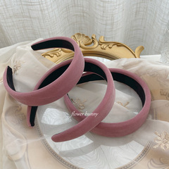 Gentle Pink Retro Sweet Minimalist Korean Velvet Foam Hair Pin With Thick Wide Face-Slimming Lady Hairstyle