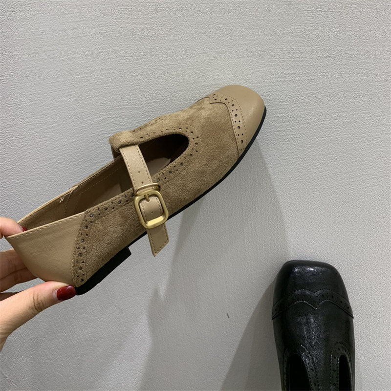 美踏家秋季复古棕色方头玛丽珍鞋芭蕾舞鞋仙女风平底女鞋浅口单鞋|undefined