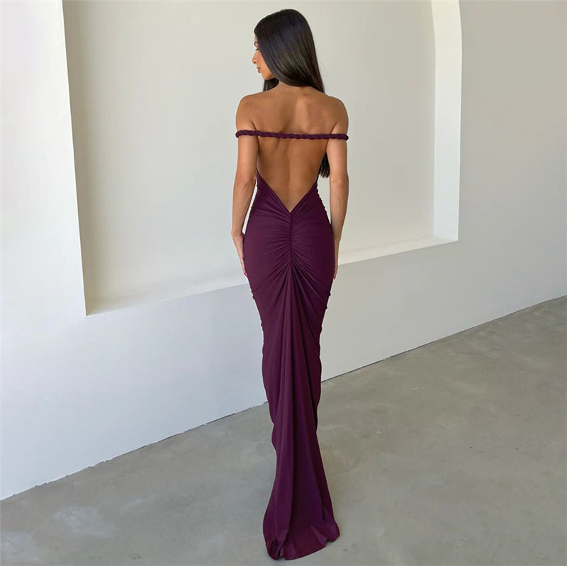 Trumpet Dress Dresses Type Wholesale Women's Elegant Sexy Backless Solid Color Banquet Cocktail Party Strapless Halter Neck Sleeveless Trumpet Dress