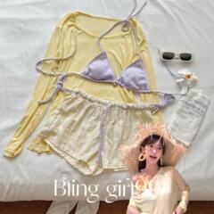 【半糖主义】氛围感显瘦百搭T恤女比基尼分体泳衣女短裤比基尼套