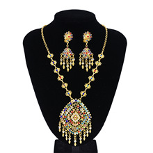 傣族彩色满钻首饰套装少数民族风泰国金属项链耳环两件套版纳旅拍