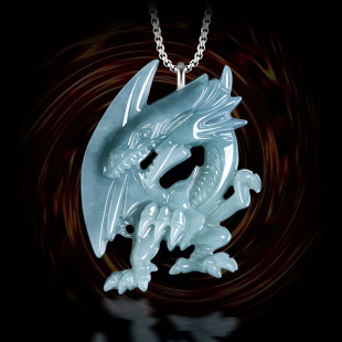 Yu-Gi-Oh! Blue-Eyes White Dragon 3D Natural A-Grade Jadeite Blue Water Pendant Ice Jade Anime Style Jade Pendant Wholesale