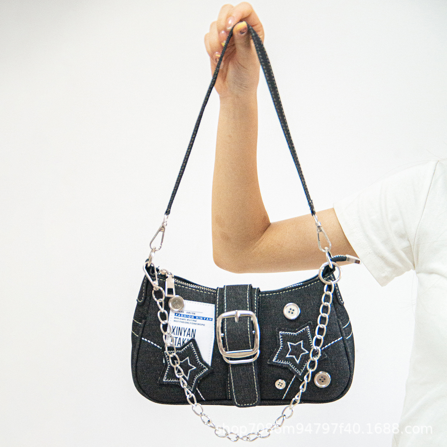 Y2k Millennium Star Cowboy Axilas Botón Decoración Moda Tendencia Diseño de nicho Bolso de lona bordado